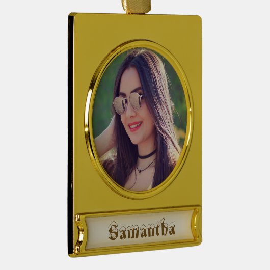 Gold oder Silber, Personalisiertes Foto Banner-Ornament Gold (Rechts)