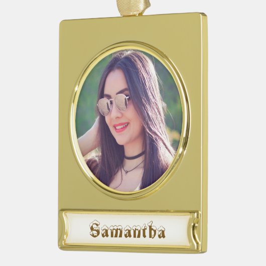 Gold oder Silber, Personalisiertes Foto Banner-Ornament Gold (Links)