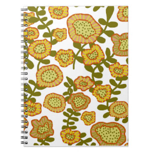 Gold Olive Orange Floral Design © Cathy Thompson Notizblock