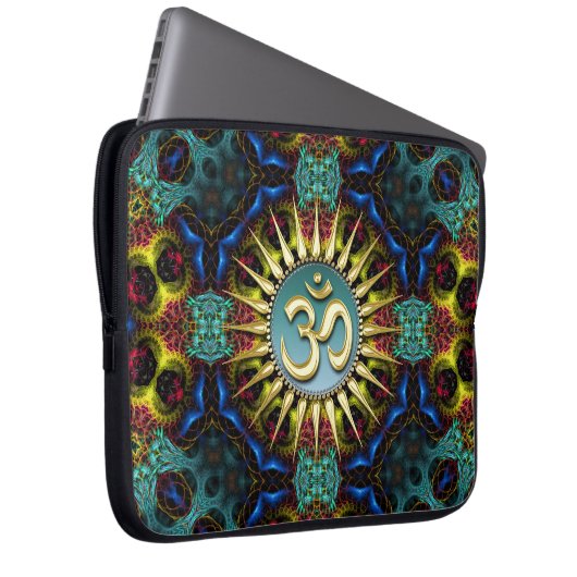 Gold OM Aquamarin+Blue Fraktal Tapestry Notebook-S Laptopschutzhülle (Vorne Rechts)