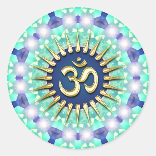 Gold Om Green Blue Mandala Meditation Yoga Sticker (Vorderseite)