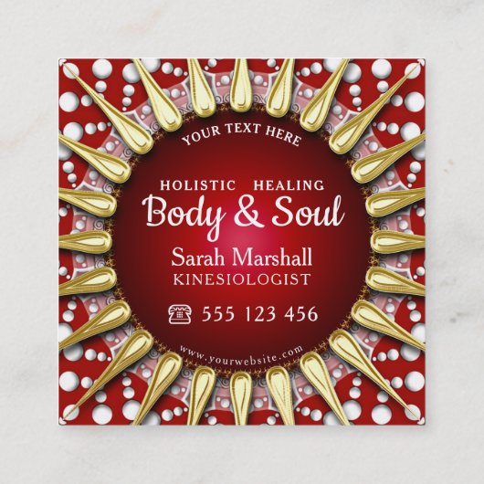 Gold OM Holistic Red White Mandala Square Quadratische Visitenkarte (Rückseite)