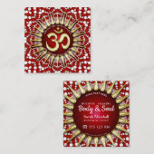Gold OM Holistic Red White Mandala Square Quadratische Visitenkarte (Vorne/Hinten)