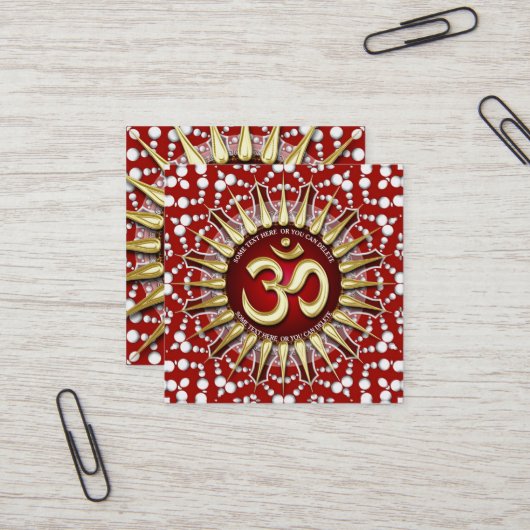 Gold OM Holistic Red White Mandala Square Quadratische Visitenkarte (Vorderseite/Rückseite Beispiel)