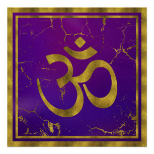 Gold-OM-Symbol - Om, Omkara auf Lila/Indigo Poster
