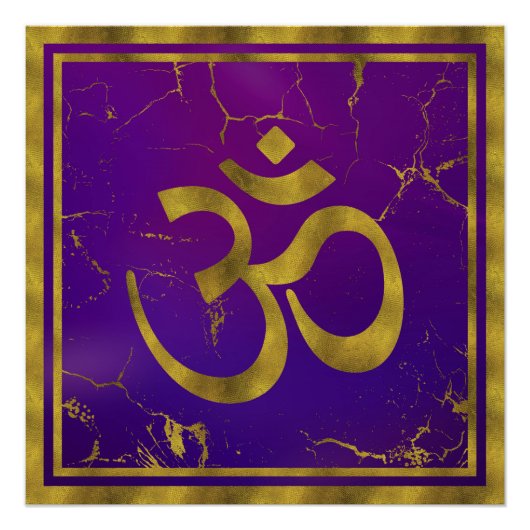Gold OM Symbol - Om, Omkara auf Lila/Indigoklo Poster (Vorderseite)