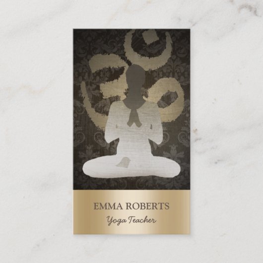 Gold Om Symbol Vintag Damask Yoga & Mediation Visitenkarte (Vorderseite)
