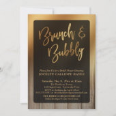 Gold Ombre Bard Wood Brunch & Bubbly Einladung (Vorderseite)
