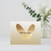 Gold Ombre Heart Postkarte (Stehend Vorderseite)