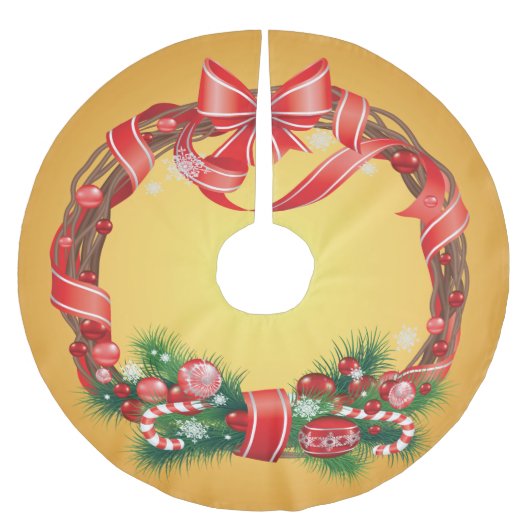 Gold Ombre mit Weihnachtskranz Polyester Weihnachtsbaumdecke (Vorderseite)