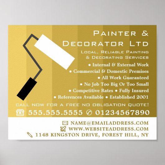 Gold Ombre & Paint Roller, Maler & Dekorator Poster (Vorne)