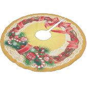 Gold Ombre und Spitzen mit Weihnachtskranz Polyester Weihnachtsbaumdecke (Schrägansicht)