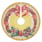 Gold Ombre und Spitzen mit Weihnachtskranz Polyester Weihnachtsbaumdecke (Vorderseite)