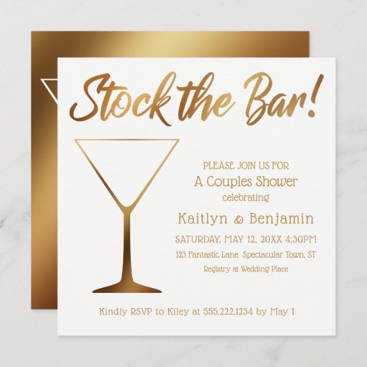 Gold Ombre & White Couples Bar Dusche Einladung (Vorne/Hinten)