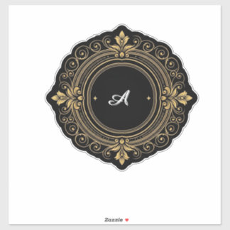 Gold On Black Circular Ornate Frame Aufkleber