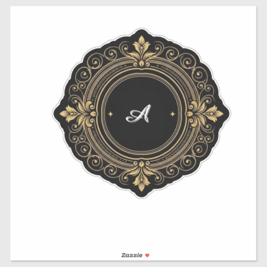 Gold On Black Circular Ornate Frame Aufkleber (Blatt)