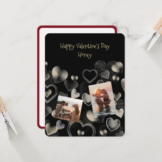 Gold-on-Black Elegant Flat Valentine Card Karte (Vorderseite/Rückseite Beispiel)