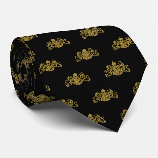 Gold On Black Lion Unicorn Emblem Tuxedo Krawatte (Gerollt)