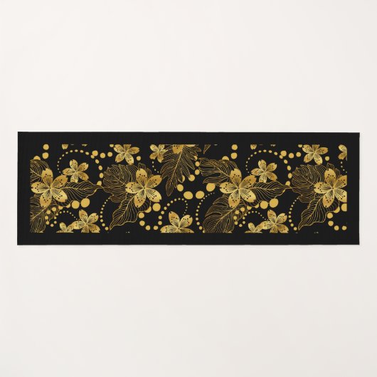 Gold on black tropical flowers and leaves pattern yogamatte (Vorderseite (Horizontal))