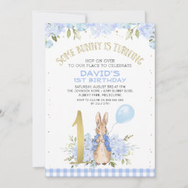 Gold One Blue Floral Peter Rabbit 1. Geburtstag Einladung