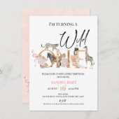 Gold One Boho Floral Safari Girls erster Geburtsta Einladung (Vorne/Hinten)