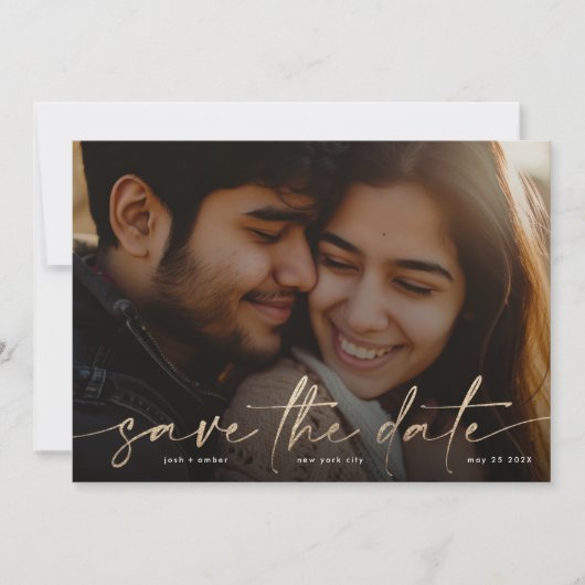 Gold Onyx Black Modern Foto WEDING Save The Date (Vorderseite)