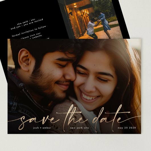 Gold Onyx Black Modern Foto WEDING Save The Date