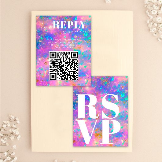 Gold Opal Stein RSVP Karten für Hochzeit QR Code