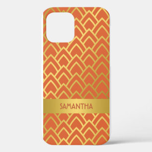 Gold Orange Art Deco Geometrischer Persönlicher Na iPhone 12 Hülle