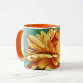 Gold Orange Blume Mum Art Tasse Cup (Vorderseite Links)