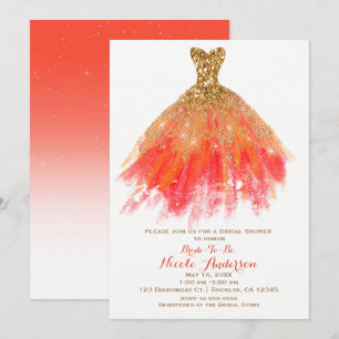 Gold Orange Glitter Glam Kleid Herbst Brautparty Einladung