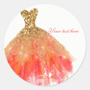 Gold Orange Glitter Glam Kleid Herbstparty Favorit Runder Aufkleber