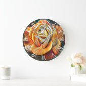 Gold Orange Moderne Rose Kunst, Dichtung und Musik Große Wanduhr (Zuhause)