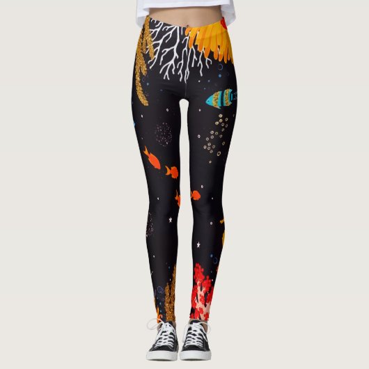 Gold Orange Tropical Summer Ocean Underwater Leggings (Vorderseite)