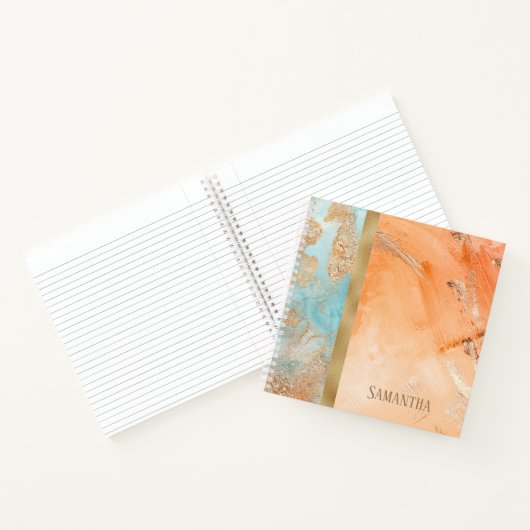 Gold Orange Türkis Wasserfarbe Abstrakt Name Notizblock (Innenseite)