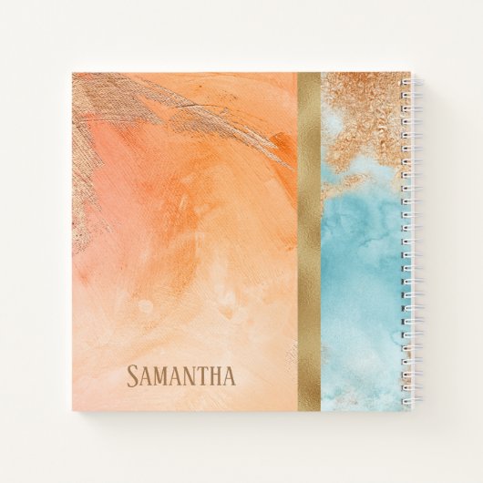 Gold Orange Türkis Wasserfarbe Abstrakt Name Notizblock (Rückseite)