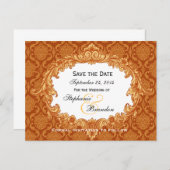 Gold Orange Vintag Damask Wedding Rett Date V34 Ankündigungspostkarte (Vorne/Hinten)