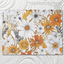 Gold Orange White Daisy Boho Wildblume Decoupage Seidenpapier