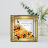 Gold Orange White Elegant 50 Jahre alt Einladung (Stehend Vorderseite)
