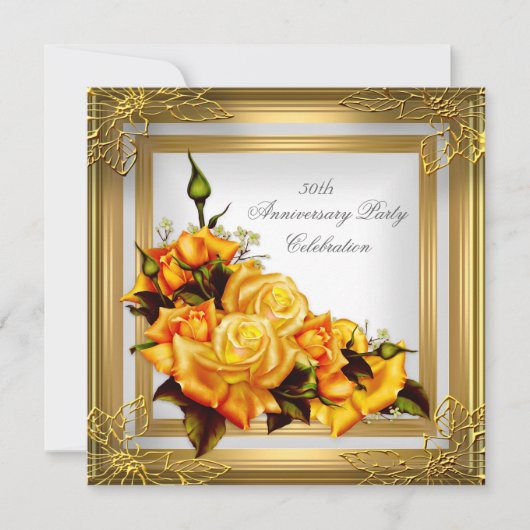 Gold Orange White Elegant 50 Jahre alt Einladung (Vorderseite)