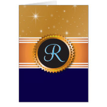 Gold Orb Stars Sapphire Blue Monogram