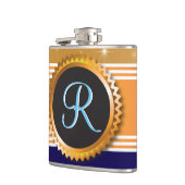 Gold Orb Stars Sapphire Blue Monogram Flachmann (Links)