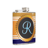 Gold Orb Stars Sapphire Blue Monogram Flachmann (Rechts)