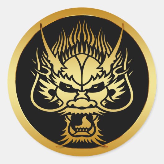 GOLD ORIENTAL DRAGON HEAD RUNDER AUFKLEBER (Vorderseite)