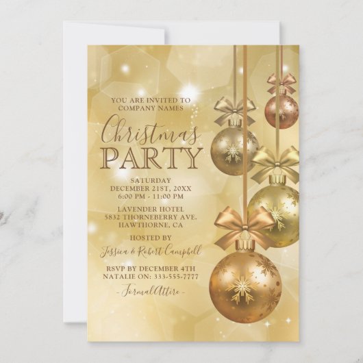 Gold Ornament Business Company Weihnachts-Party Einladung (Vorderseite)