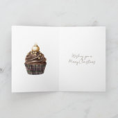 Gold Ornament Chocolate Plaid Cupcake Christmas Karte (Innenseite)