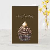 Gold Ornament Chocolate Plaid Cupcake Christmas Karte (Gelbe Blume)