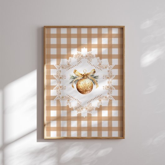 Gold Ornament Gingham Christmas Poster