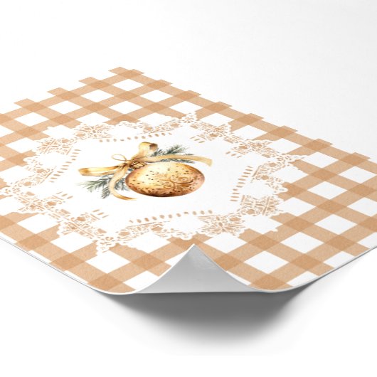Gold Ornament Gingham Christmas Poster (Ecke)