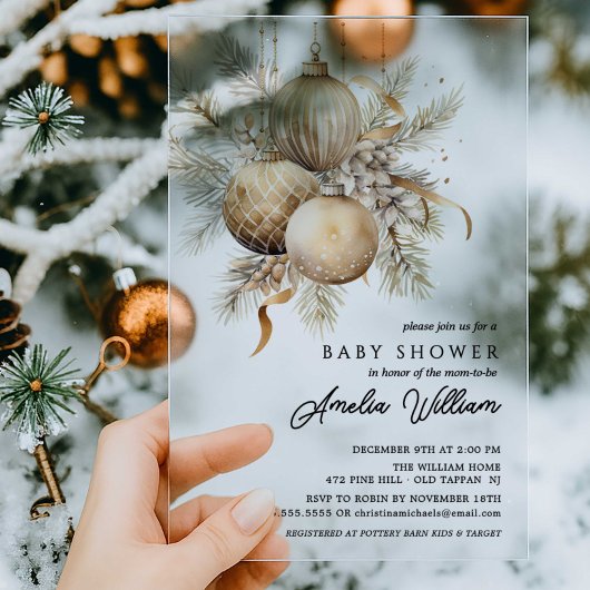 Gold Ornament Holiday Acrylic Baby Dusche Acryleinladungen